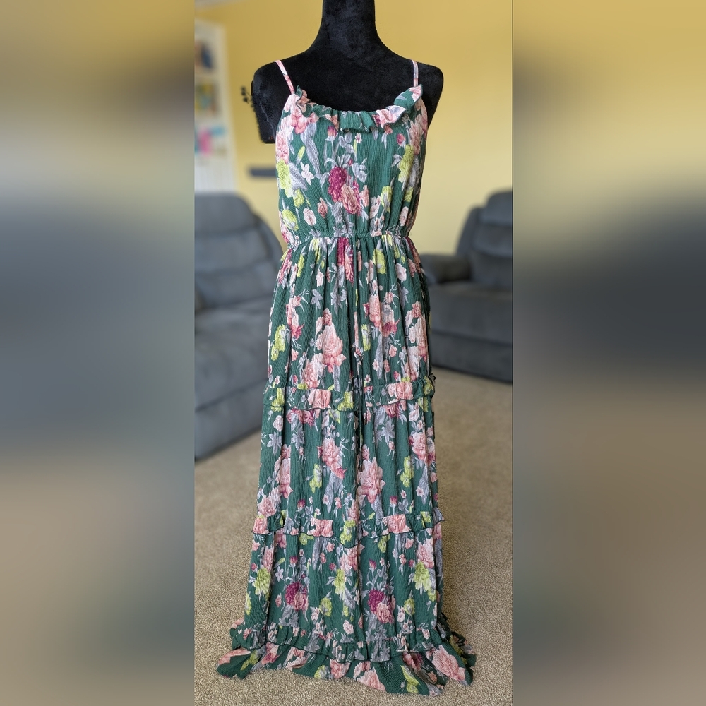 Forever21 Floral Maxi Dress in Green and Pink